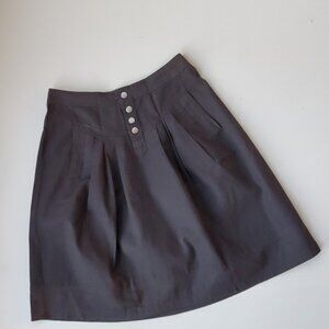 Neutral taupe button front pleated cotton skirt yoke waistband